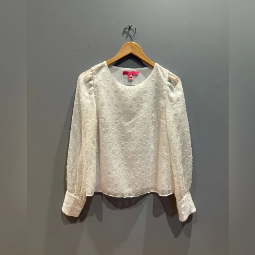 Lilly Pulitzer Cream Blouse with Cuffed Puff Sleeves